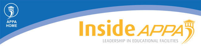 APPA's Inside APPA Newsletter Logo. Blue swish with gold letters and logo.