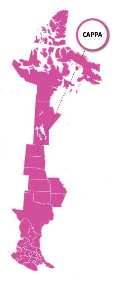 The CAPPA region map is a pink color and shows the extent of the CAPPA region.  The CAPPA region extends from Mexico to the Arctic Circle