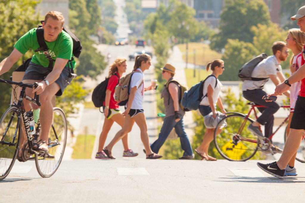 Students walking on campus