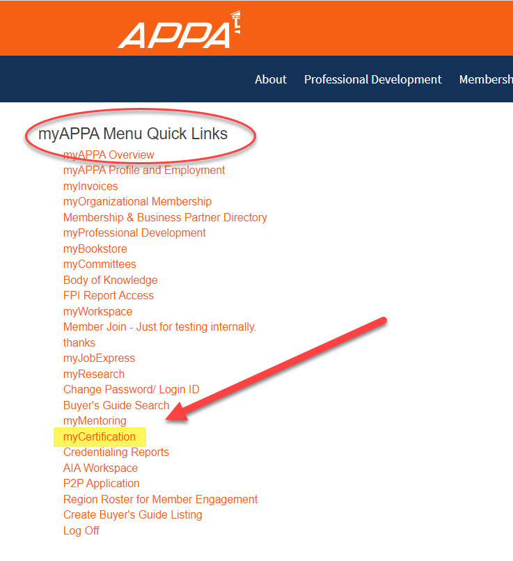 Quick Links myCertification